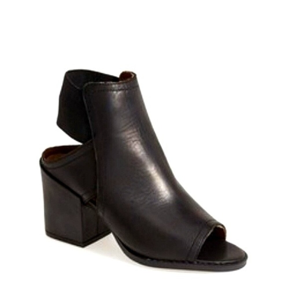 SIXTYSEVEN Black Genuine Leather Peep Toe Booties Sandals Heels